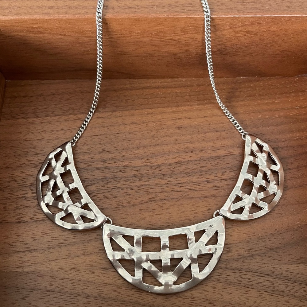 Silver Geometric Half Moon Necklace